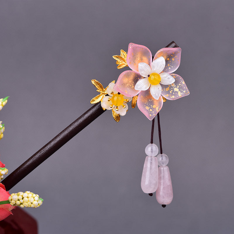 Vintage Wood & Crystal Tassel Hairpin | Women's Hair Accessory