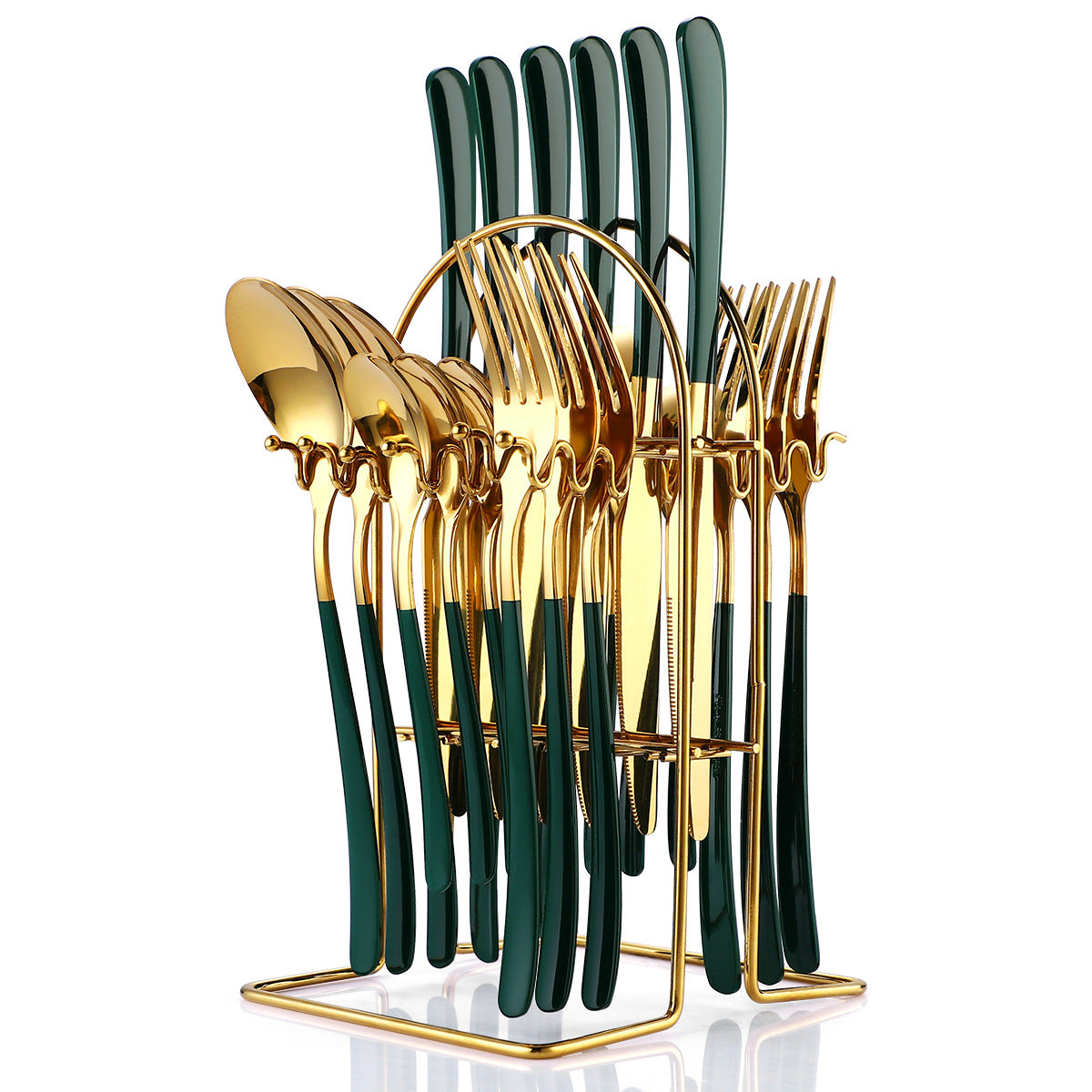24-Piece Moonlight Stainless Steel Cutlery Set | 666 Grade Western Flatware with Rack