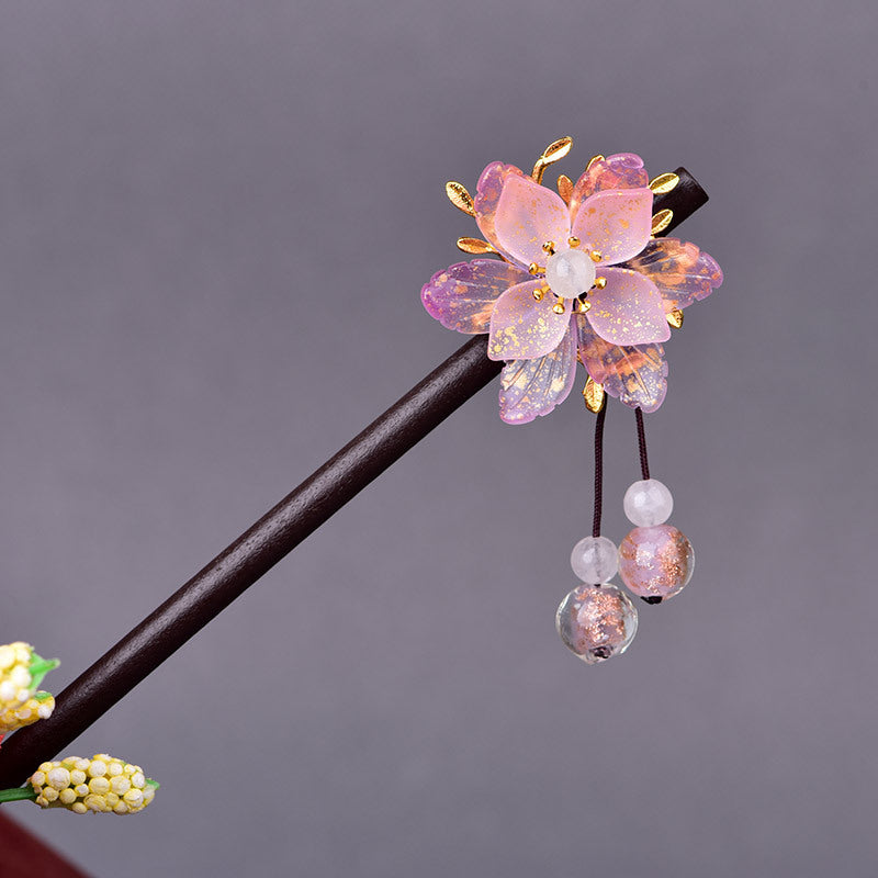 Vintage Wood & Crystal Tassel Hairpin | Women's Hair Accessory