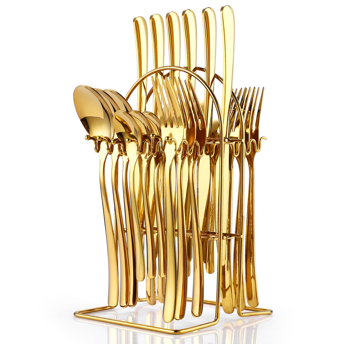 24-Piece Moonlight Stainless Steel Cutlery Set | 666 Grade Western Flatware with Rack
