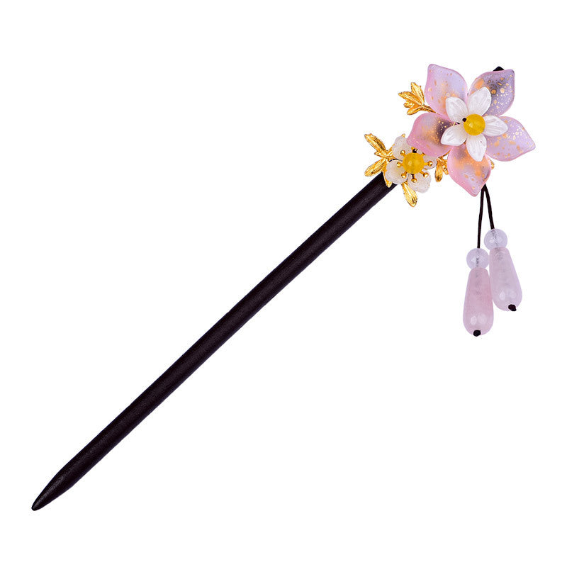 Vintage Wood & Crystal Tassel Hairpin | Women's Hair Accessory