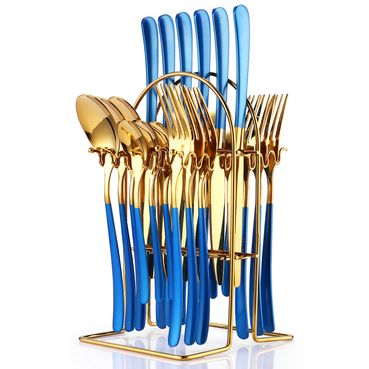 24-Piece Moonlight Stainless Steel Cutlery Set | 666 Grade Western Flatware with Rack