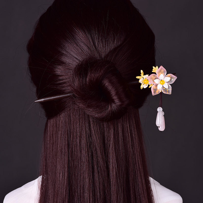 Vintage Wood & Crystal Tassel Hairpin | Women's Hair Accessory