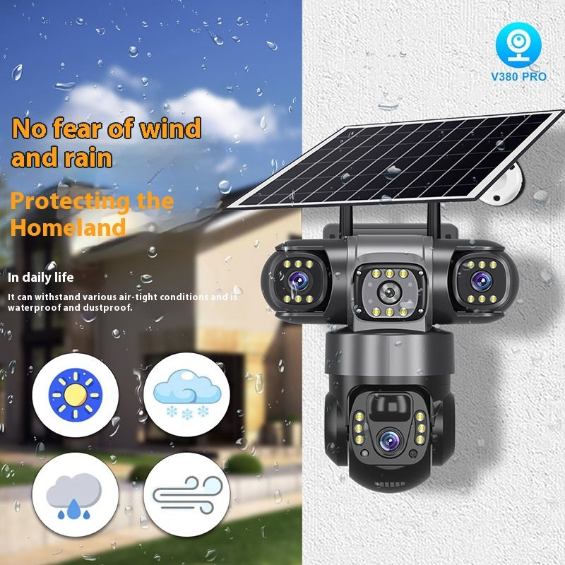 Solar-Powered Trinocular Wireless Security Camera | Outdoor HD Monitoring