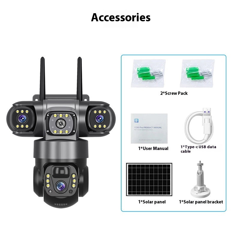 Solar-Powered Trinocular Wireless Security Camera | Outdoor HD Monitoring