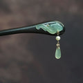 Retro Green New Chinese Style Jade Tassel Hair Stick | Wood Hairpin for Updo