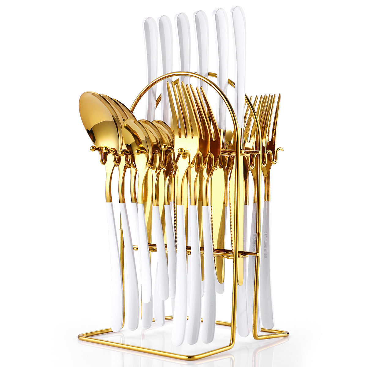 24-Piece Moonlight Stainless Steel Cutlery Set | 666 Grade Western Flatware with Rack