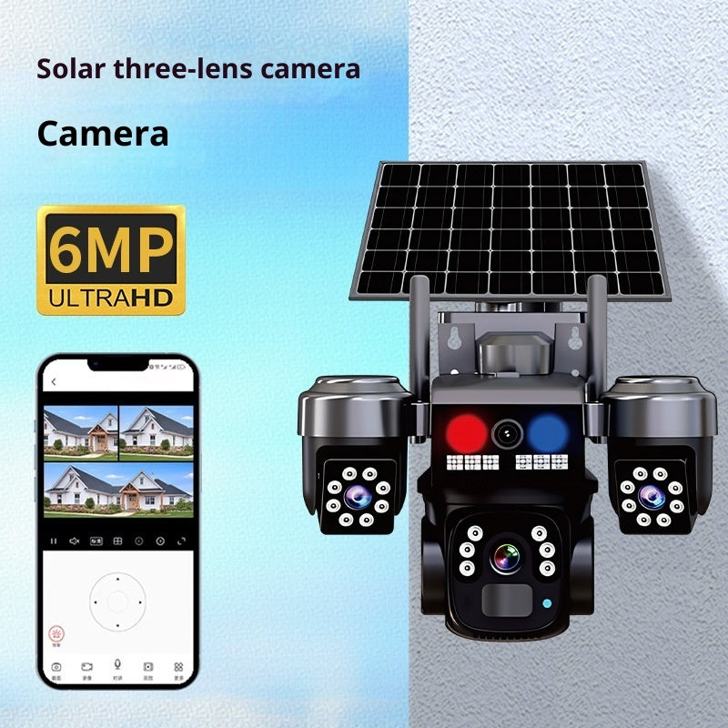 Three-Lens Solar Security Camera | Wide-Angle Outdoor Surveillance