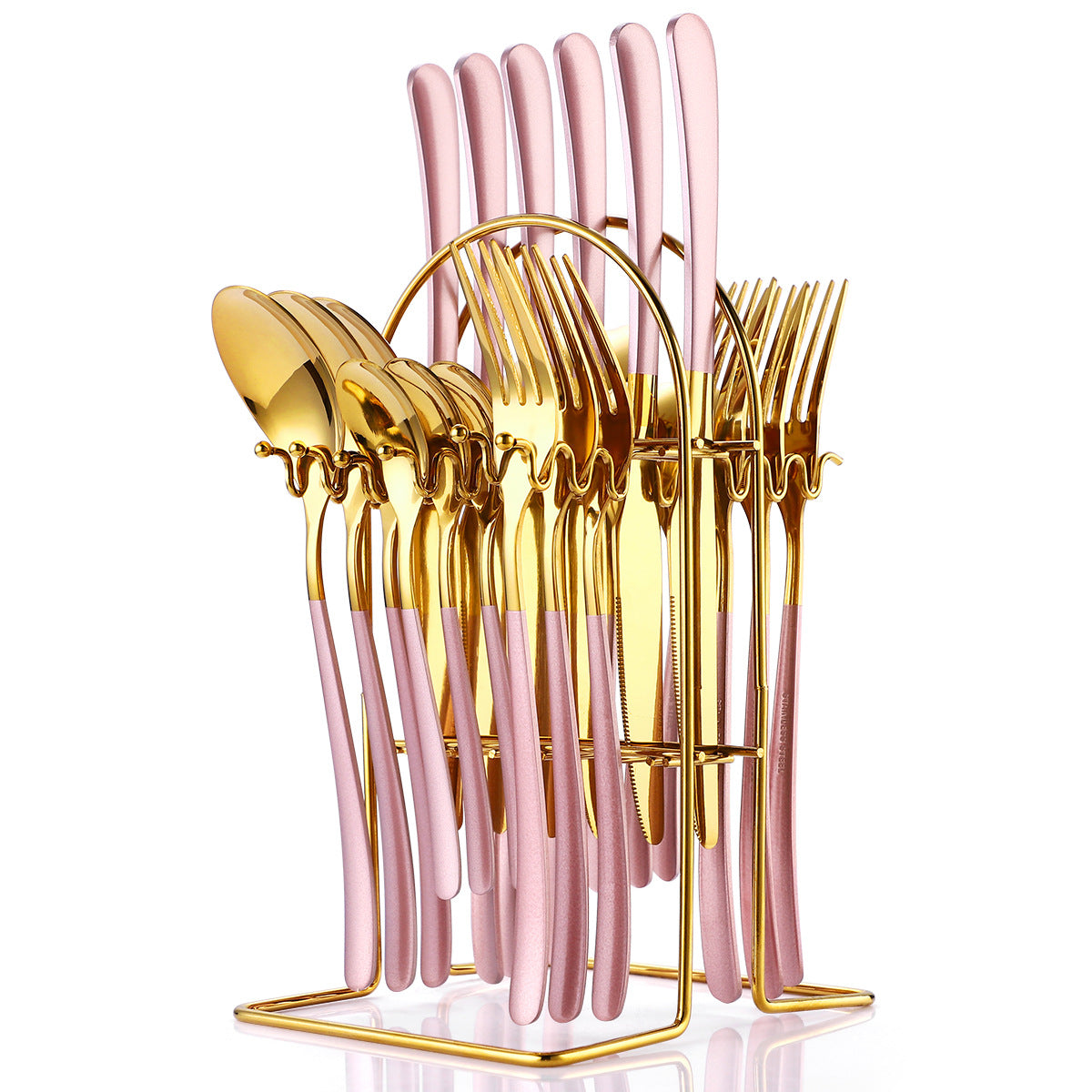 24-Piece Moonlight Stainless Steel Cutlery Set | 666 Grade Western Flatware with Rack