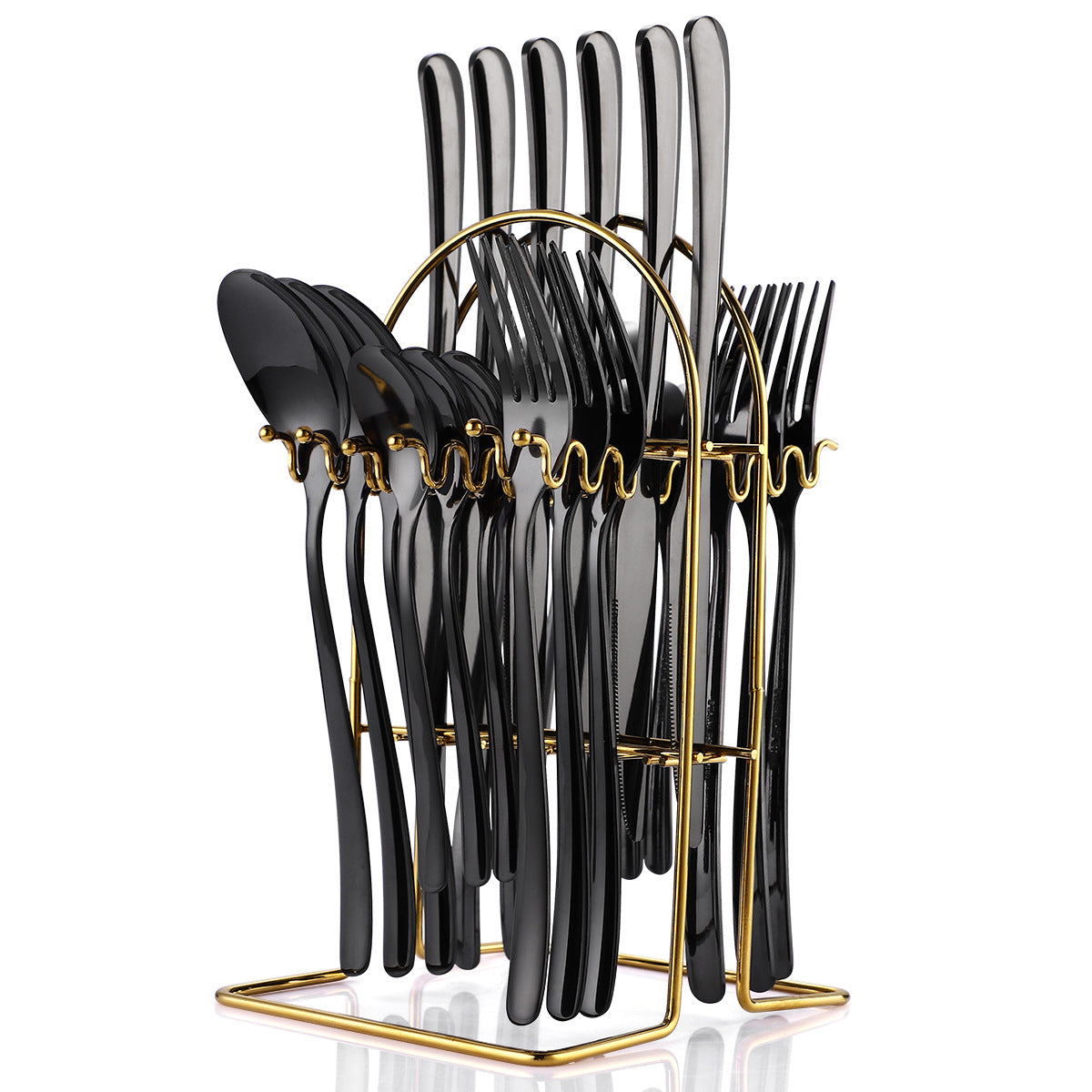 24-Piece Moonlight Stainless Steel Cutlery Set | 666 Grade Western Flatware with Rack