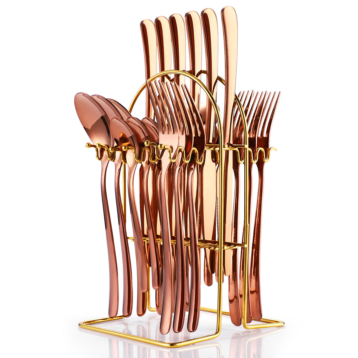 24-Piece Moonlight Stainless Steel Cutlery Set | 666 Grade Western Flatware with Rack