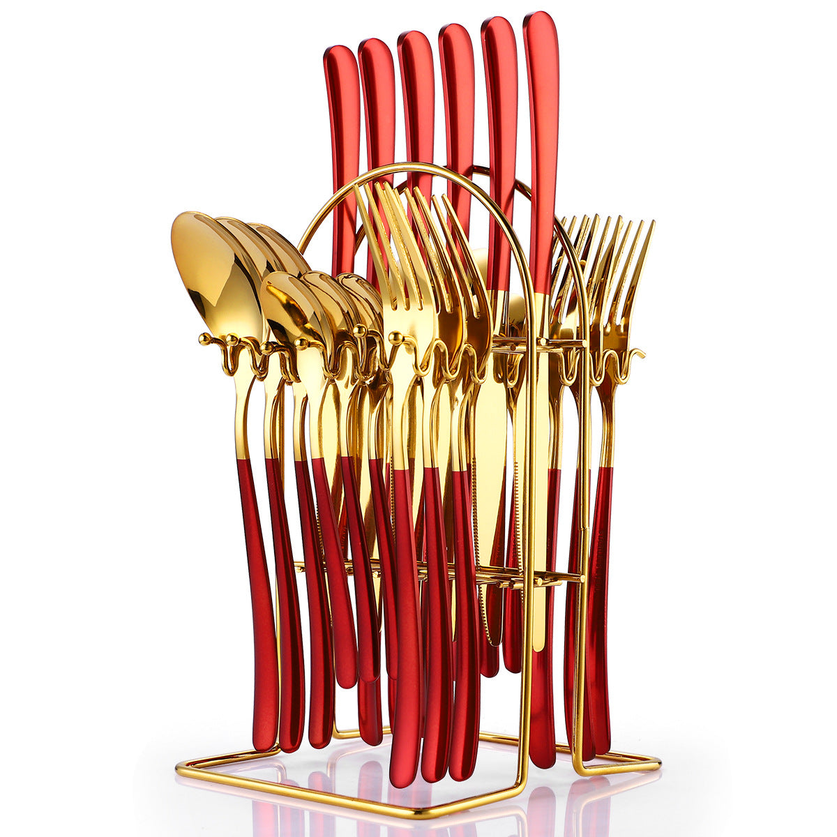 24-Piece Moonlight Stainless Steel Cutlery Set | 666 Grade Western Flatware with Rack