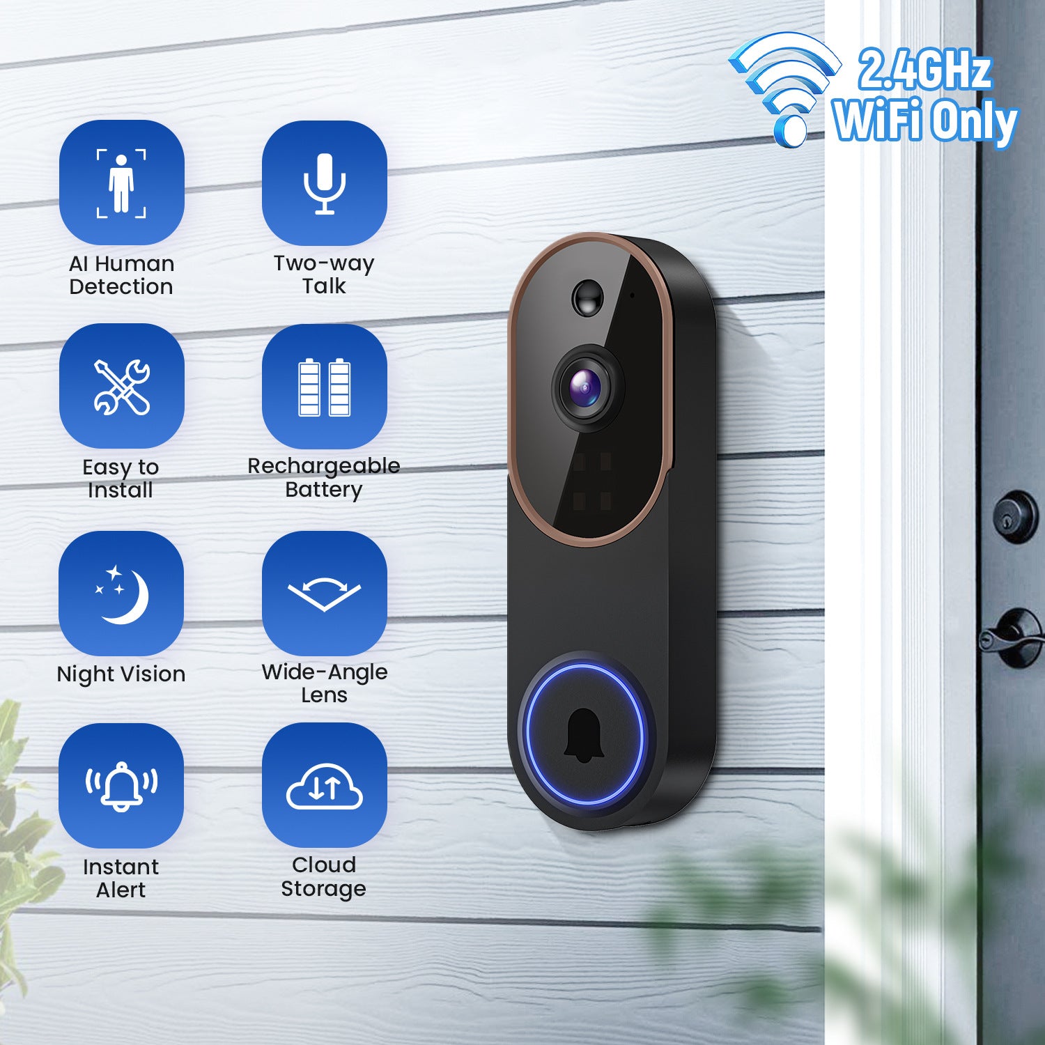 Smart Home Outdoor Wireless Doorbell Camera with HD Video Intercom