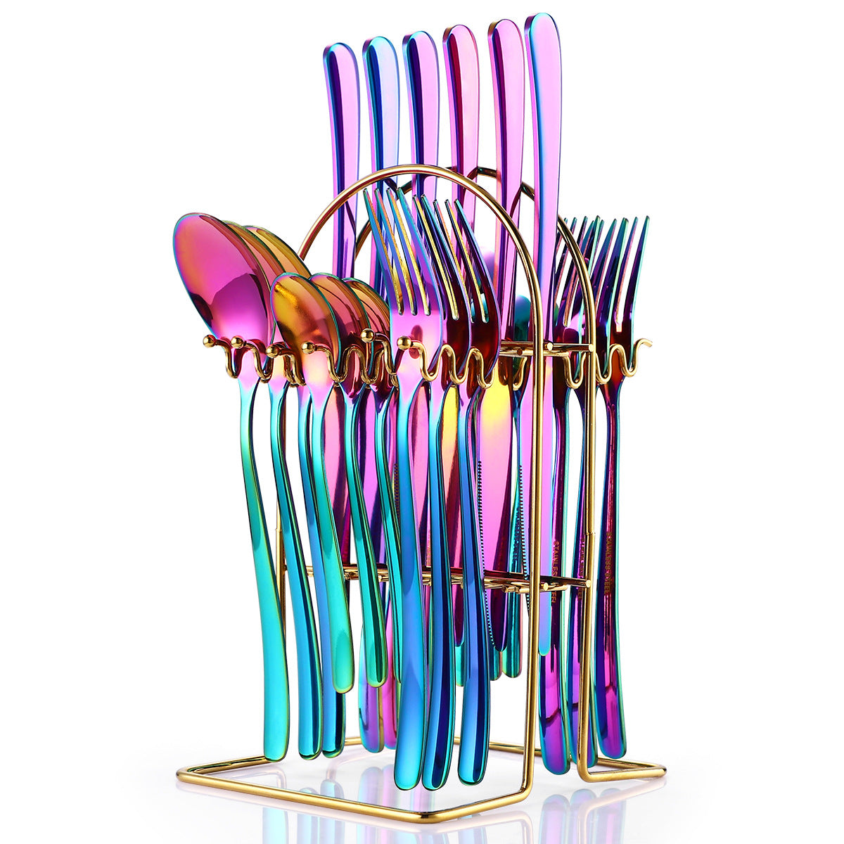 24-Piece Moonlight Stainless Steel Cutlery Set | 666 Grade Western Flatware with Rack