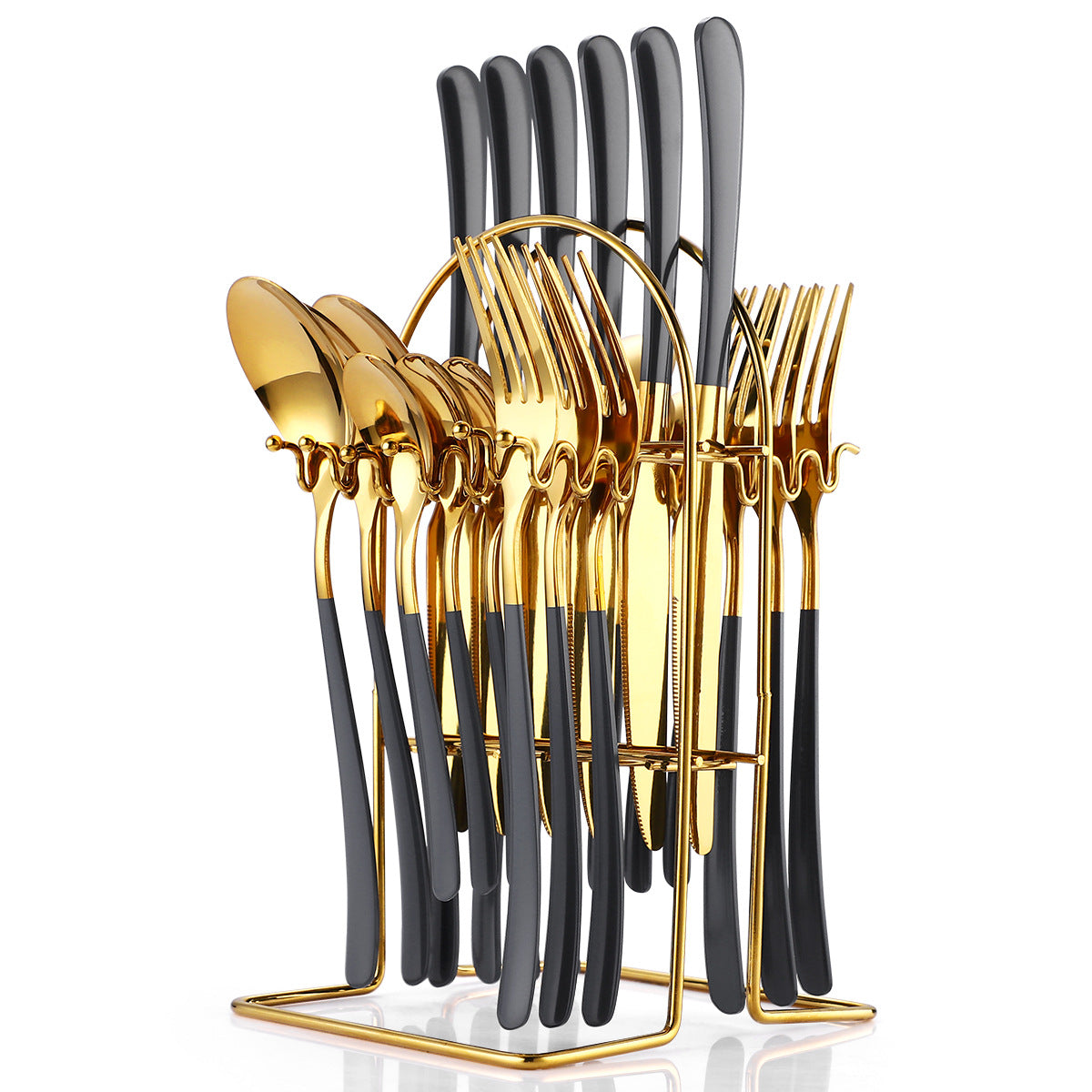 24-Piece Moonlight Stainless Steel Cutlery Set | 666 Grade Western Flatware with Rack