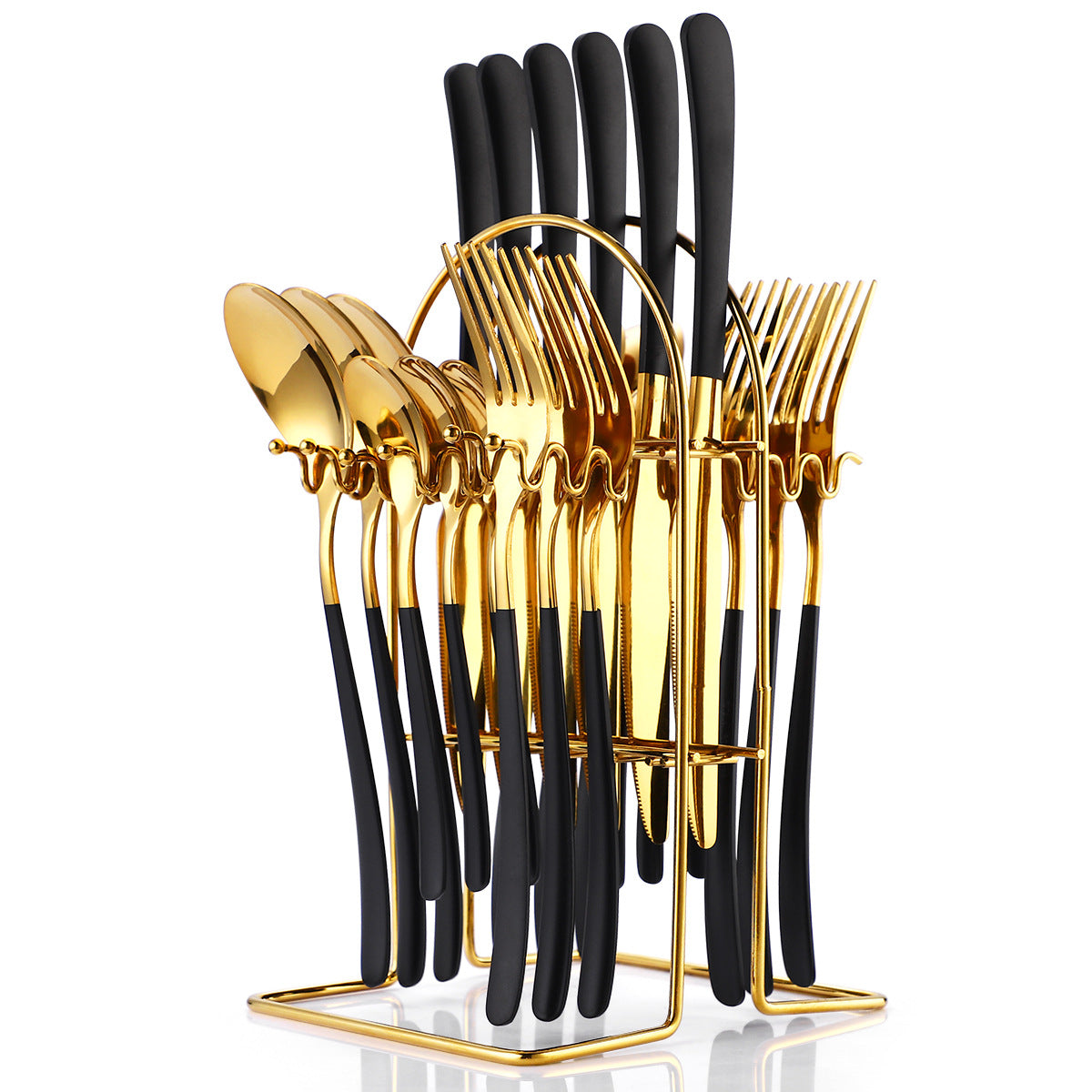 24-Piece Moonlight Stainless Steel Cutlery Set | 666 Grade Western Flatware with Rack