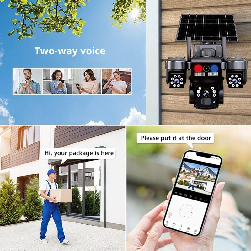 Three-Lens Solar Security Camera | Wide-Angle Outdoor Surveillance